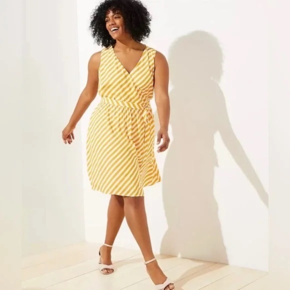 LOFT Striped Faux Wrap Dress - Picture 1 of 4